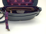 Anuschka Women's Hand-Painted Leather Saddle Crossbody Bag Romantic Rose Navy