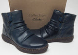 Clarks Caroline Orchid Sz US 7 M EU 37.5 Women's Leather Ruched Ankle Boots Navy