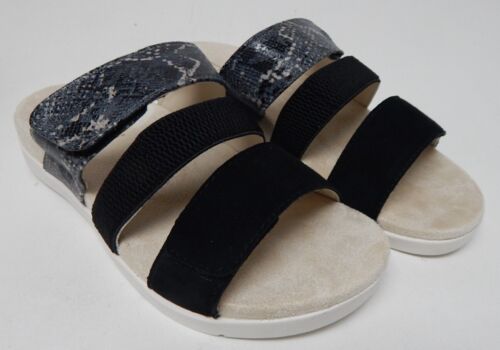 Spenco Tessa Size US 7 W WIDE EU 37.5 Women's Leather Slide Sandals Black Snake