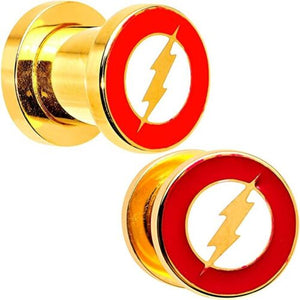 DC Comics Body Jewelry Flash 0g (8mm) Ear Plug Gold Plated 316L Stainless Steel