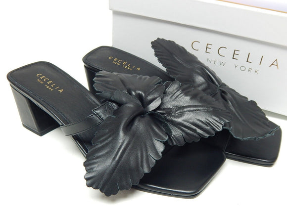 Cecelia New York Hazel Size US 8.5 M Women's Leather Floral Heeled Sandals Black