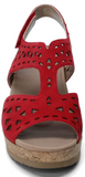 Earth Buran Rosa Sz 10 M EU 42 Women's Perf Suede Ankle Strap Wedge Sandals Red - Texas Shoe Shop