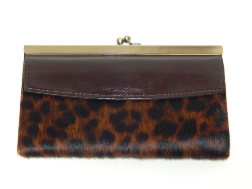 Patricia Nash Paola Tooled Leather Kiss Lock RFID Clasp Wallet Leopard Tobacco