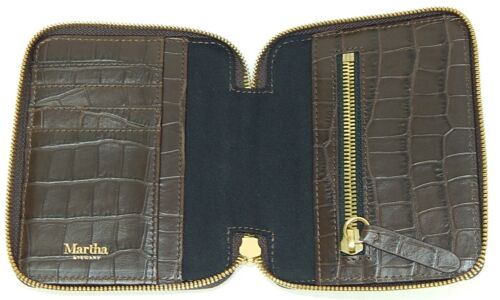 Martha Stewart Sharkey Croco Embossed Leather Small Zip Wallet Dark Chocolate