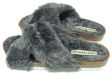 Lucky Brand Marana Size US 10 M Women's Furry Crisscross Slide Sandals Graphite