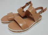 Marc Fisher Gordy Size US 6.5 W WIDE Women's Strappy Wedge Sandals Dark Natural