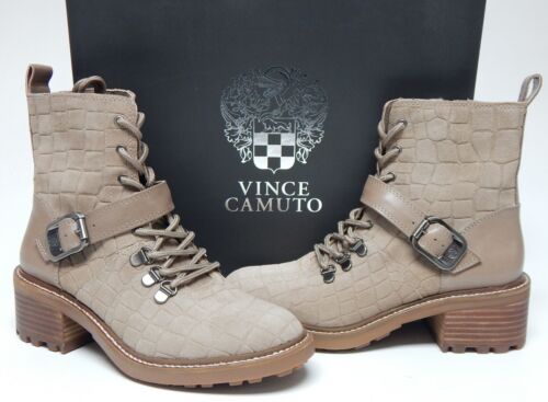 Vince Camuto Kaiander Size US 7 M Women's Suede Croco Combat Boots Truffle Taupe