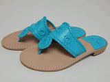 Jack Rogers Jacks Sz US 7 M Women's Leather T-Strap Flat Sandals Aqua 112211JK02