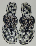 Tory Burch Metal Miller Sz US 6 M Women's Leather Slide Thong Sandals Navy 81374