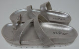 J/Slides Roper Sz 6 M Women's Metallic Leather Toe Loop Slide Sandals Light Gold