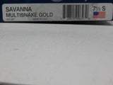 SAS Savanna Sz 7.5 S (AAA) SLIM Women's Leather Strappy Sandals Multi-Snake Gold