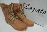 Zapato 428 Size EU 38 (US 7-7.5 M) Women's Leather Ruched Ankle Combat Boot Sand