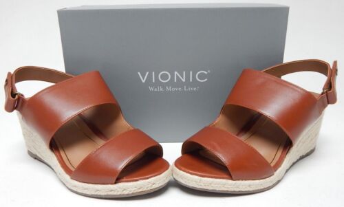 Vionic Brooke Size US 10 M EU 42 Women's Leather Espadrille Wedge Sandals Cognac