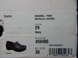 Sanita Prof. Size EU 36 (US 5.5 M) Women's Slip-On Clogs Metallic Leather Navy