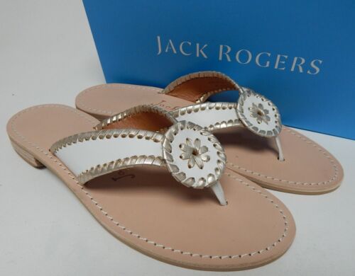 Jack Rogers Ro Size US 9 M Women's Leather Slide Thong Sandals White/Platinum