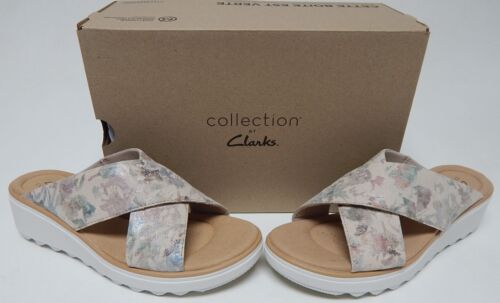 Clarks Jillian Gem Size 12 W WIDE EU 44 Women's Slide Wedge Sandals Sand Floral