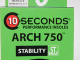 10 Seconds Size D Men's 8-9 & Women's 10.5-11.5 Performance Insoles Arch 750